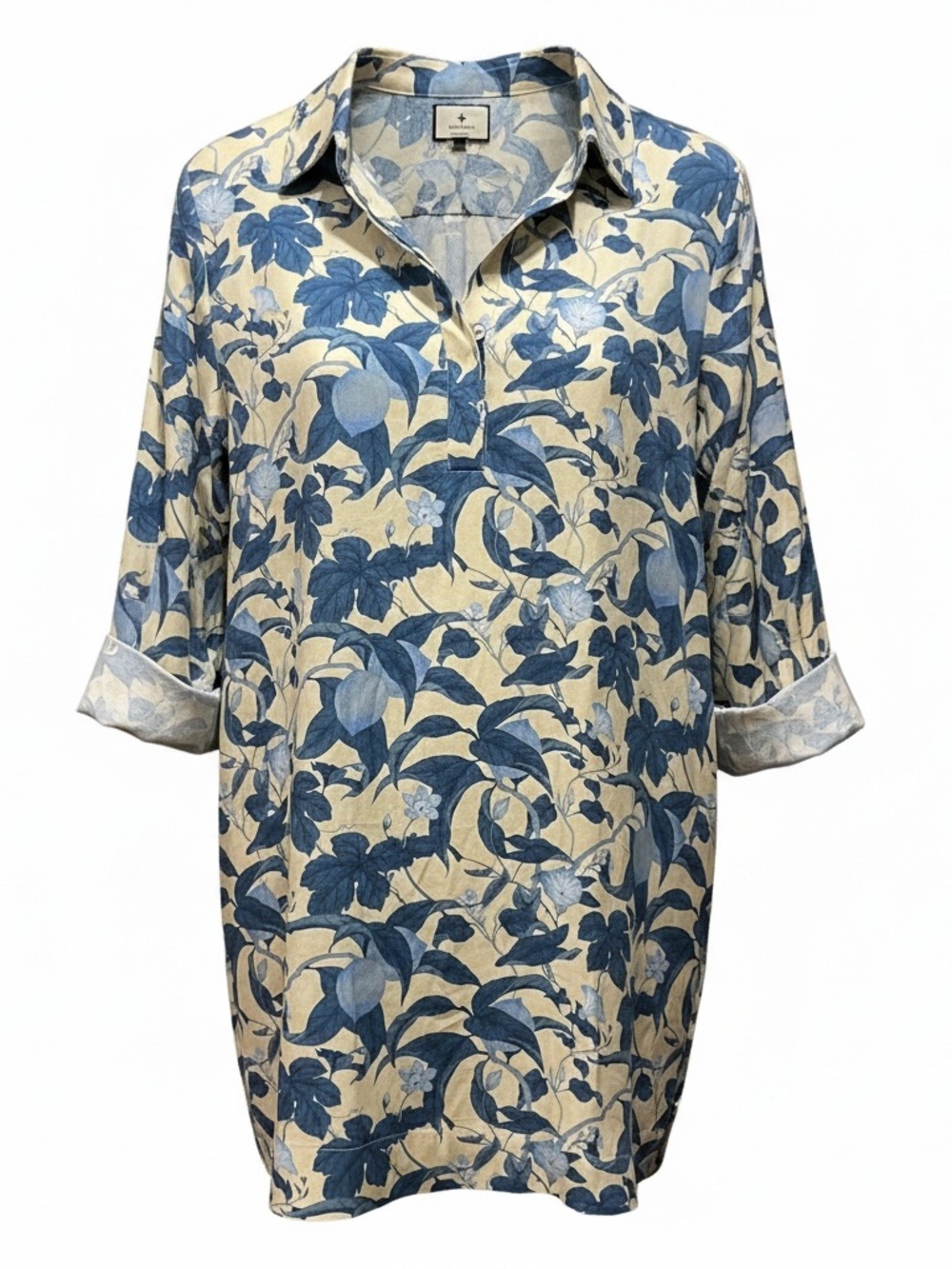 Tuckernuck Blue Floral Collared Dress Cuffed Sleeves